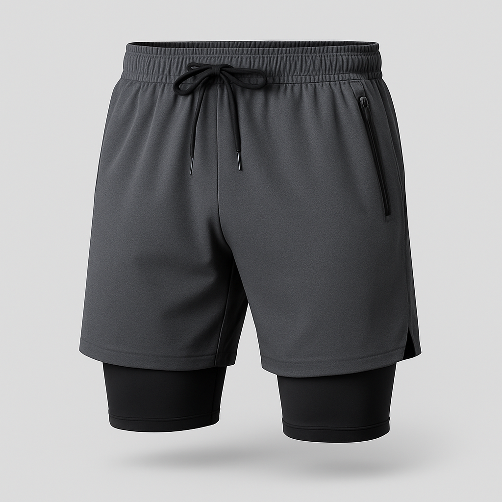 Short de Compressão Masculino Esportivo 2 em 1 – Com Bolso Embutido e Proteção UV