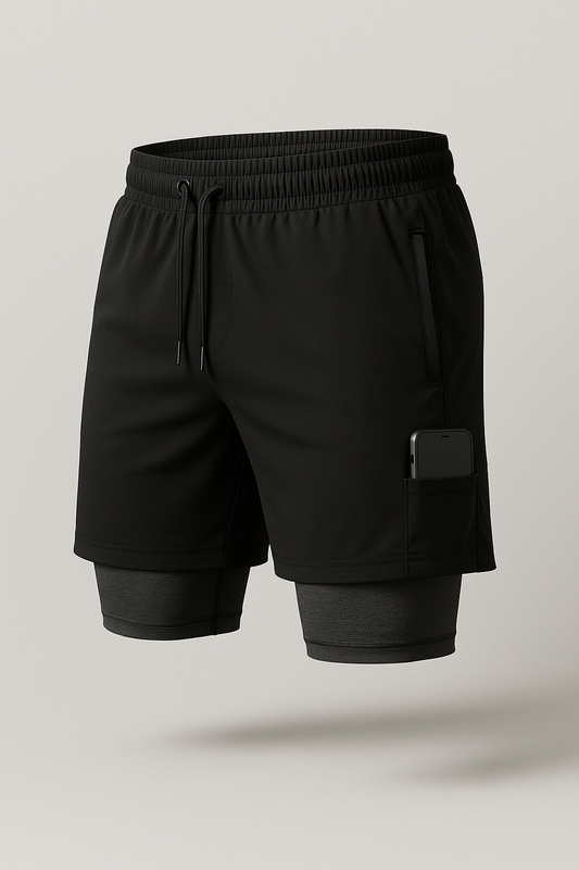 Short de Compressão Masculino Esportivo 2 em 1 – Com Bolso Embutido e Proteção UV