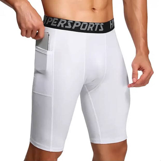 Short de Compressão Masculino Esportivo Branco – Com Bolso Embutido e Proteção UV