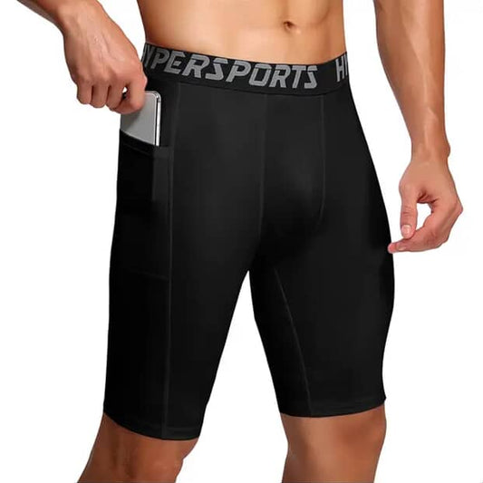 Short de Compressão Masculino Esportivo Preto – Com Bolso Embutido e Proteção UV